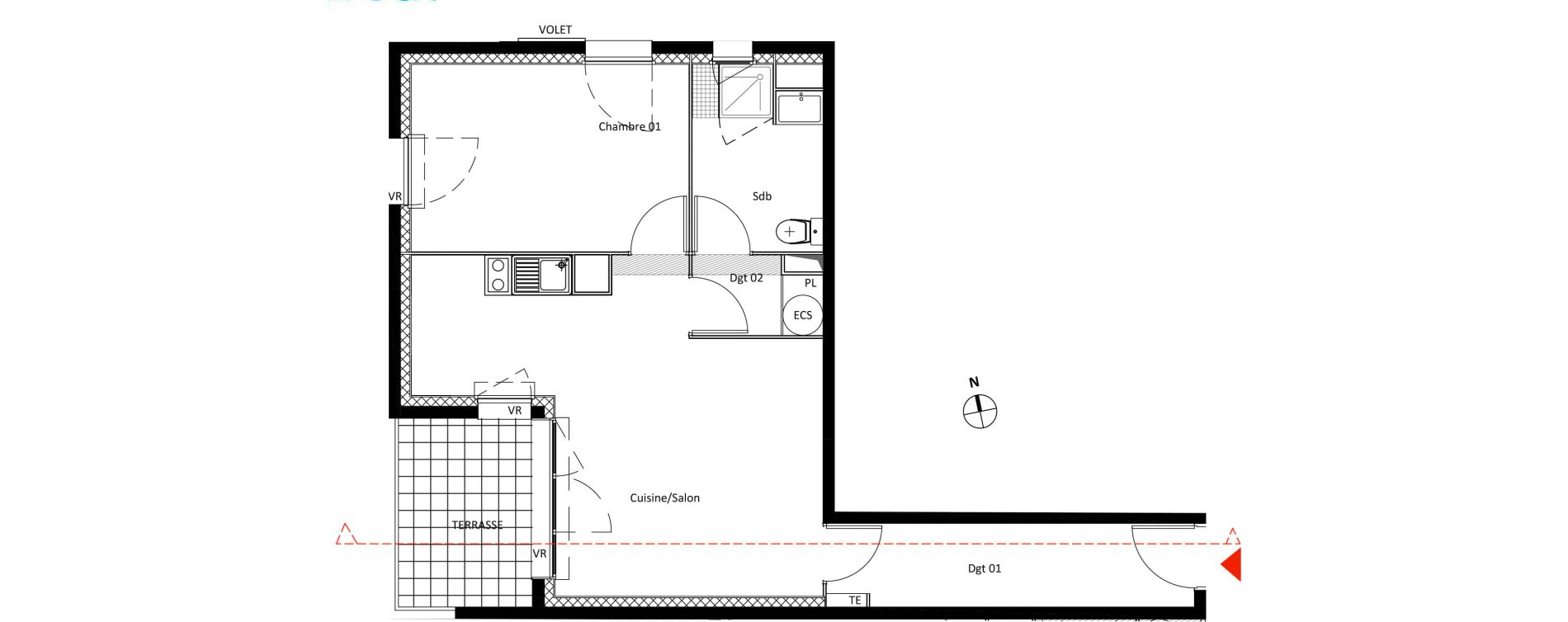 Appartement T2 de 47,76 m2 &agrave; Roquevaire Centre