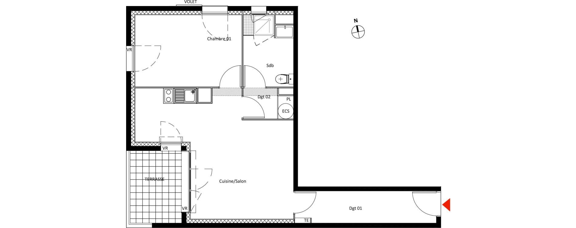 Appartement T2 de 47,76 m2 &agrave; Roquevaire Centre
