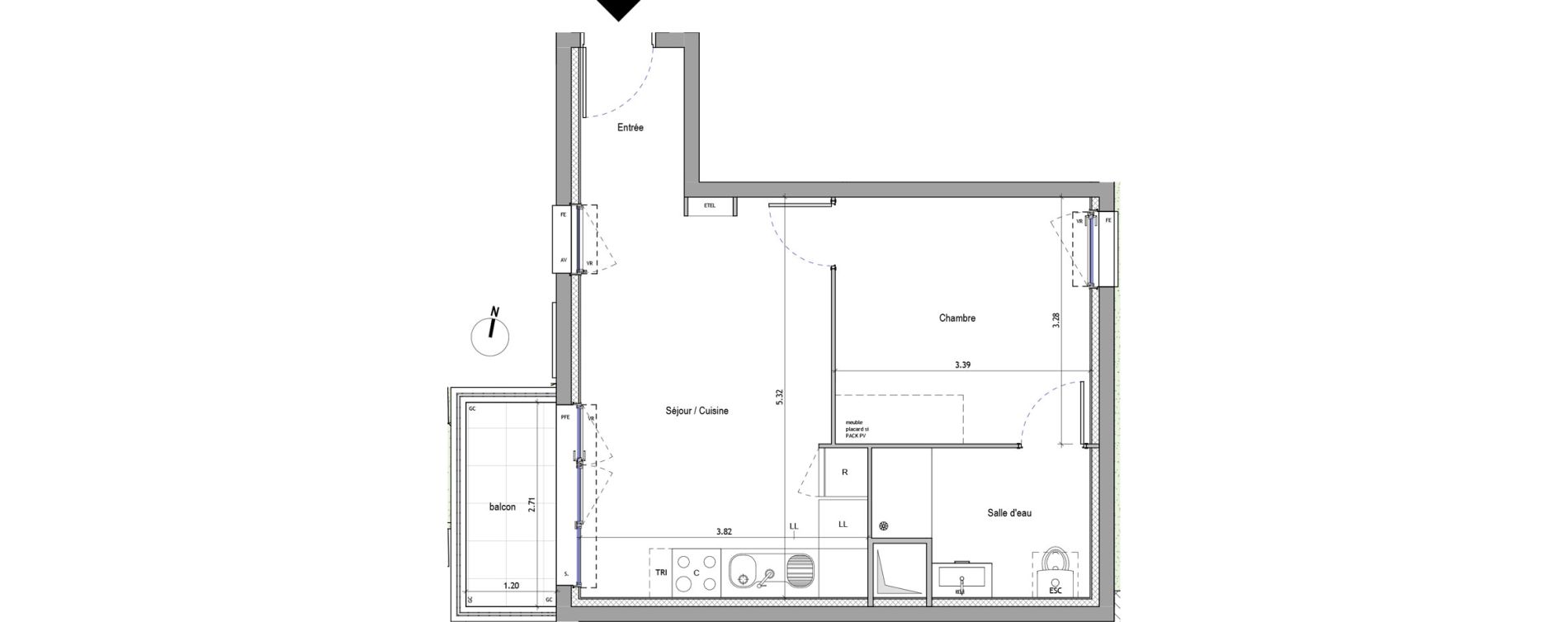 Appartement T2 de 37,53 m2 &agrave; Rousset Centre