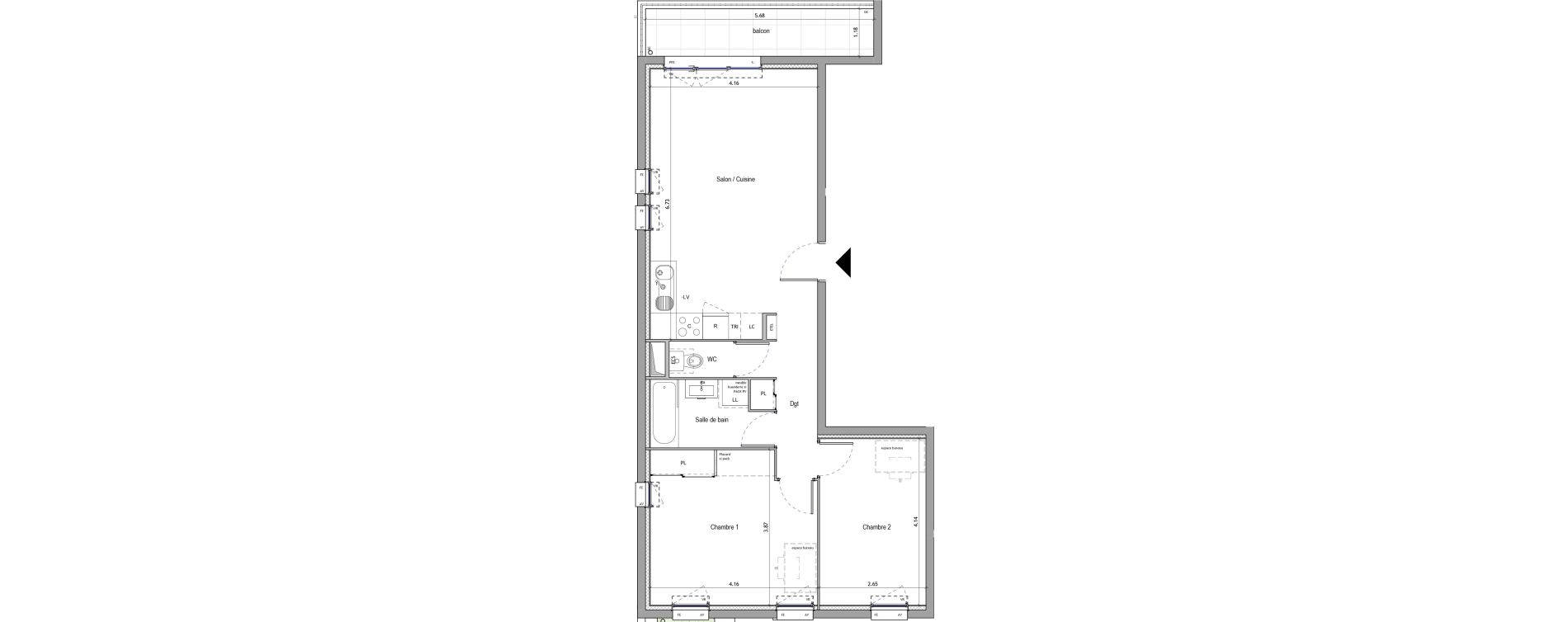 Appartement T3 de 65,11 m2 &agrave; Rousset Centre