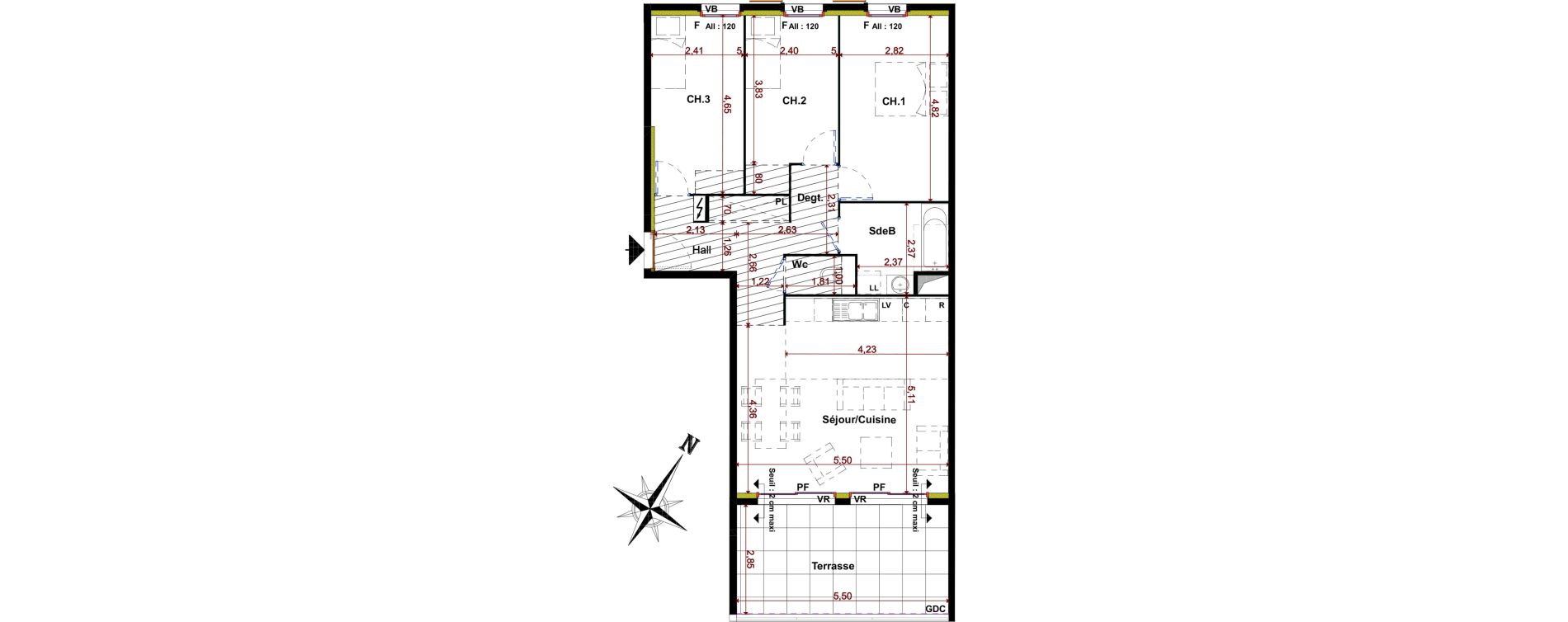 Appartement T4 de 80,15 m2 &agrave; Rousset Centre