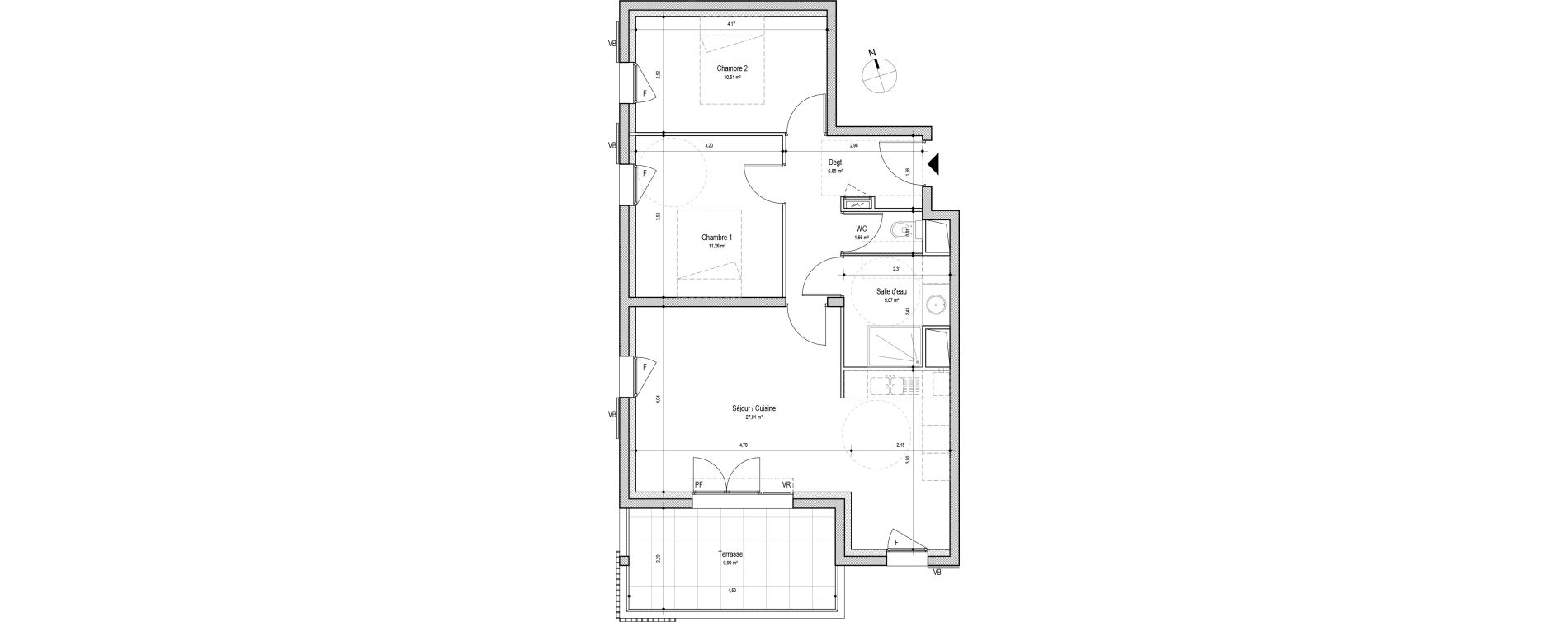 Appartement T3 de 62,26 m2 &agrave; Saint-Cannat Centre