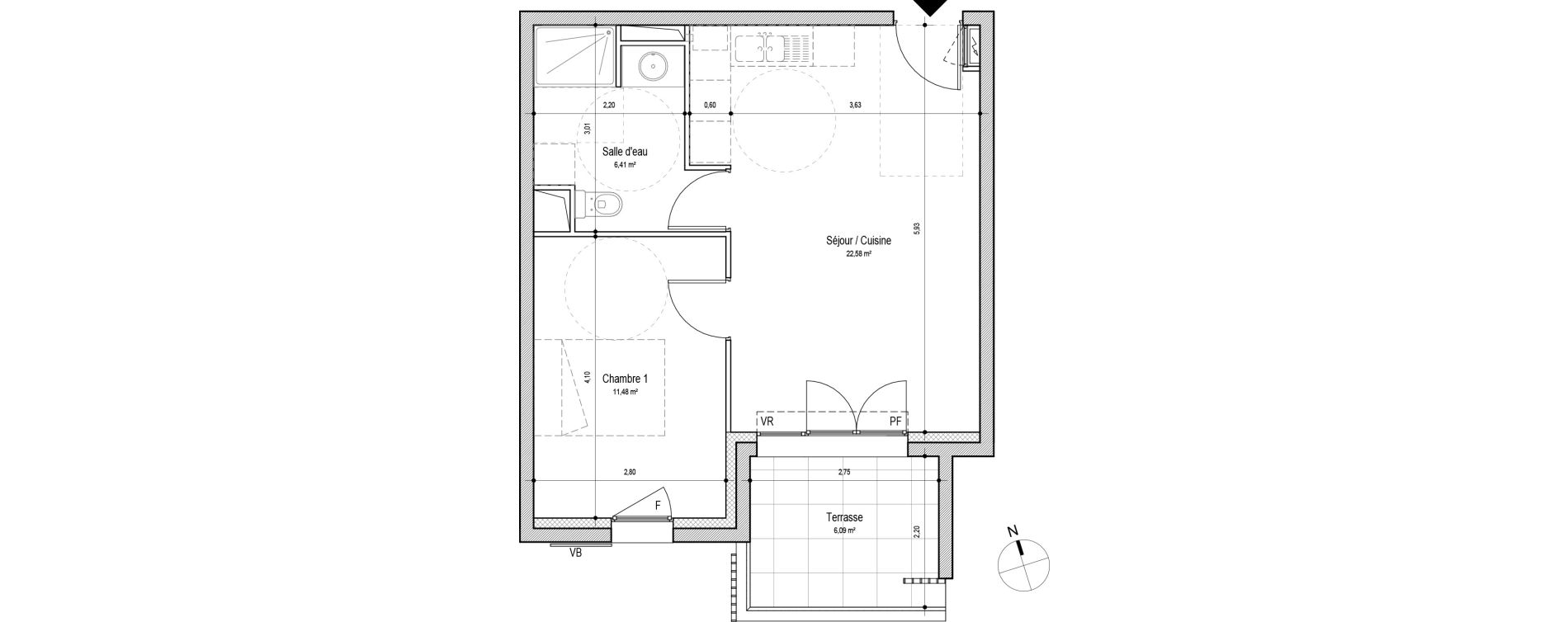 Appartement T2 de 40,47 m2 &agrave; Saint-Cannat Centre