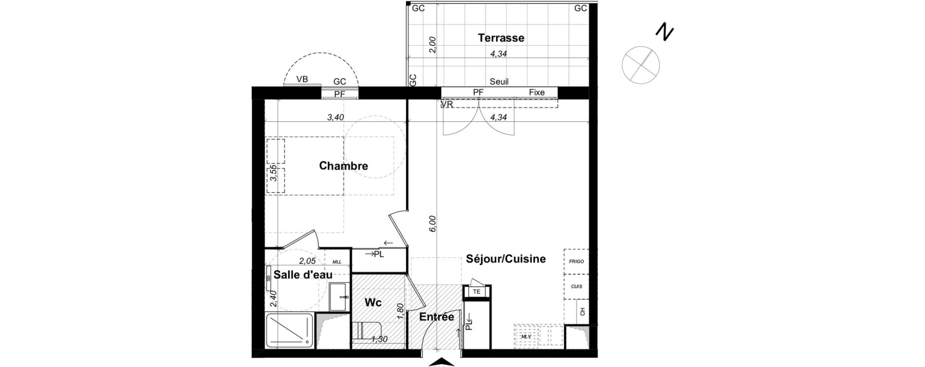 Appartement T2 de 44,70 m2 &agrave; Saint-&Eacute;tienne-Du-Gr&egrave;s Centre
