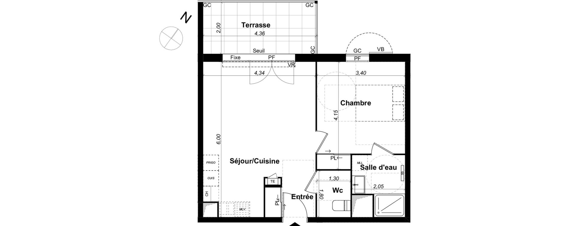 Appartement T2 de 44,74 m2 &agrave; Saint-&Eacute;tienne-Du-Gr&egrave;s Centre
