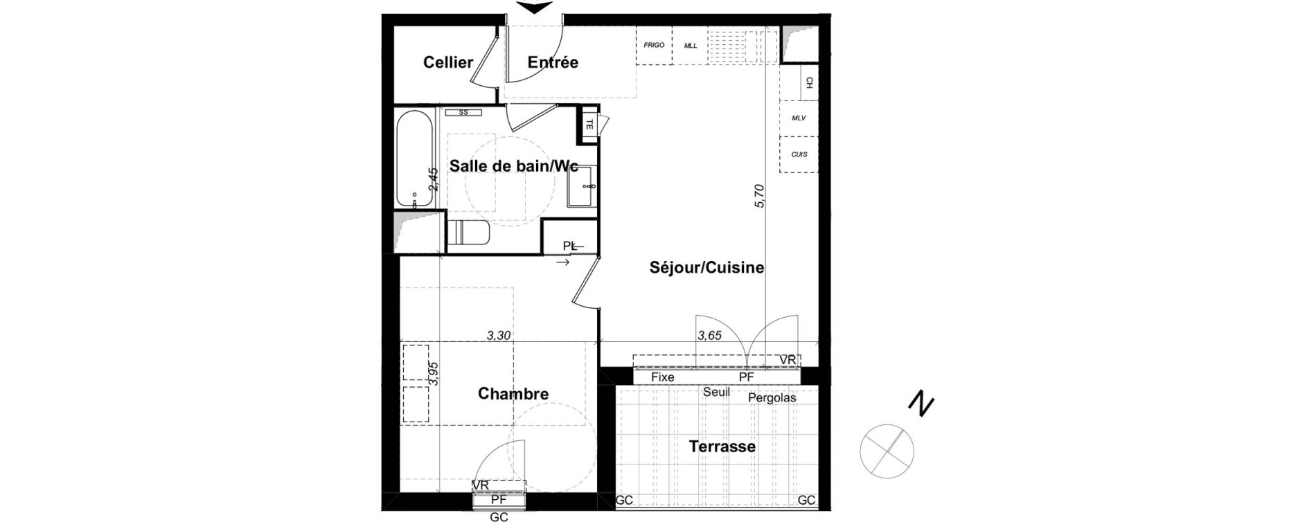 Appartement T2 de 45,25 m2 &agrave; Saint-&Eacute;tienne-Du-Gr&egrave;s Centre