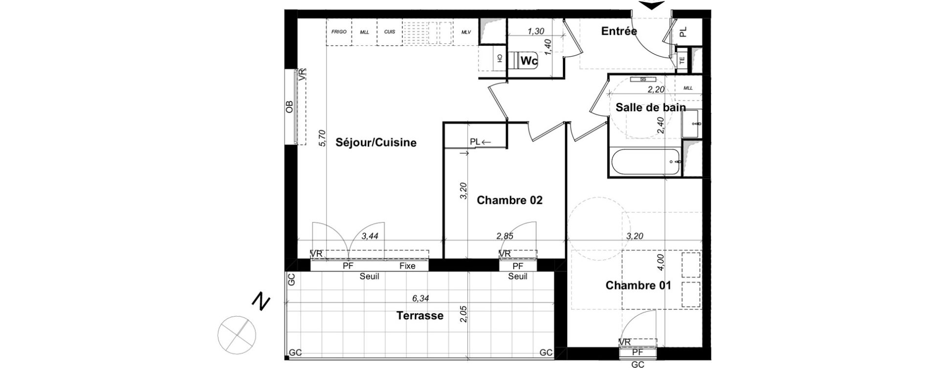 Appartement T3 de 58,92 m2 &agrave; Saint-&Eacute;tienne-Du-Gr&egrave;s Centre