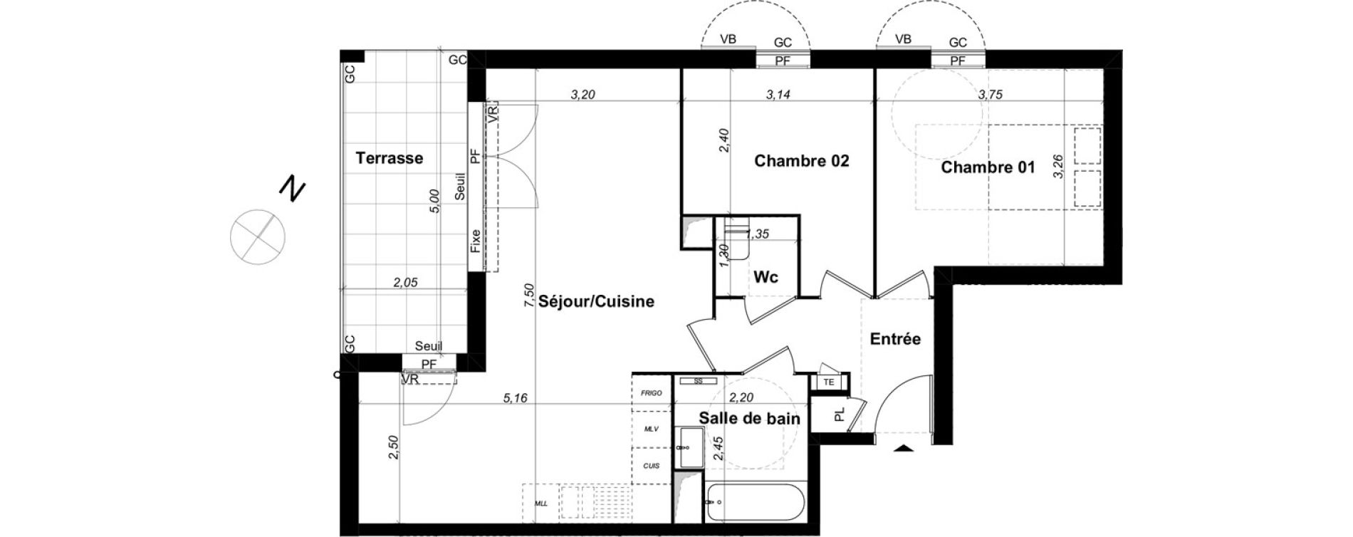 Appartement T3 de 64,55 m2 &agrave; Saint-&Eacute;tienne-Du-Gr&egrave;s Centre