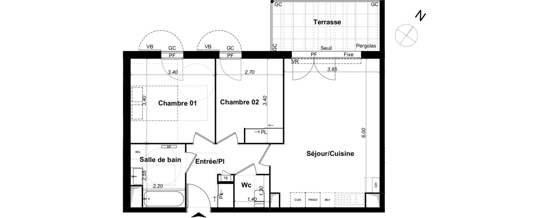 Appartement T3 de 58,32 m2 &agrave; Saint-&Eacute;tienne-Du-Gr&egrave;s Centre