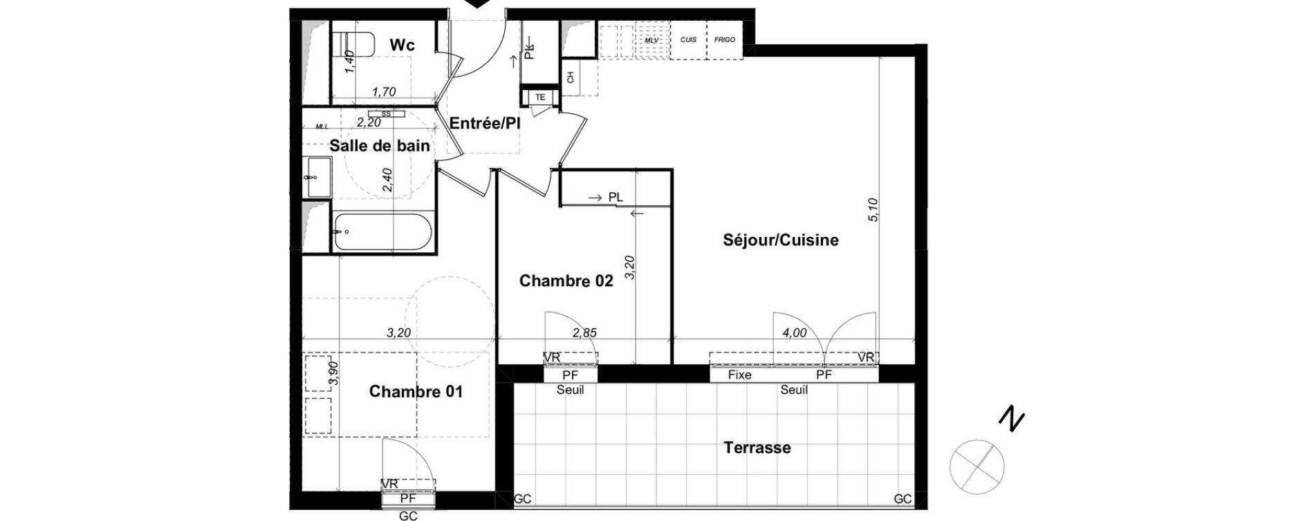 Appartement T3 de 59,98 m2 &agrave; Saint-&Eacute;tienne-Du-Gr&egrave;s Centre