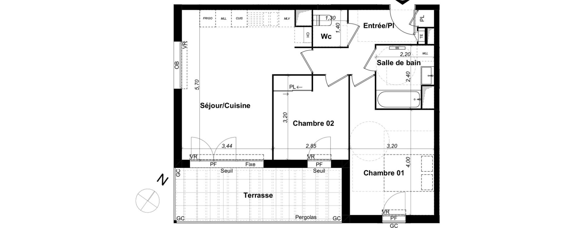 Appartement T3 de 58,92 m2 &agrave; Saint-&Eacute;tienne-Du-Gr&egrave;s Centre