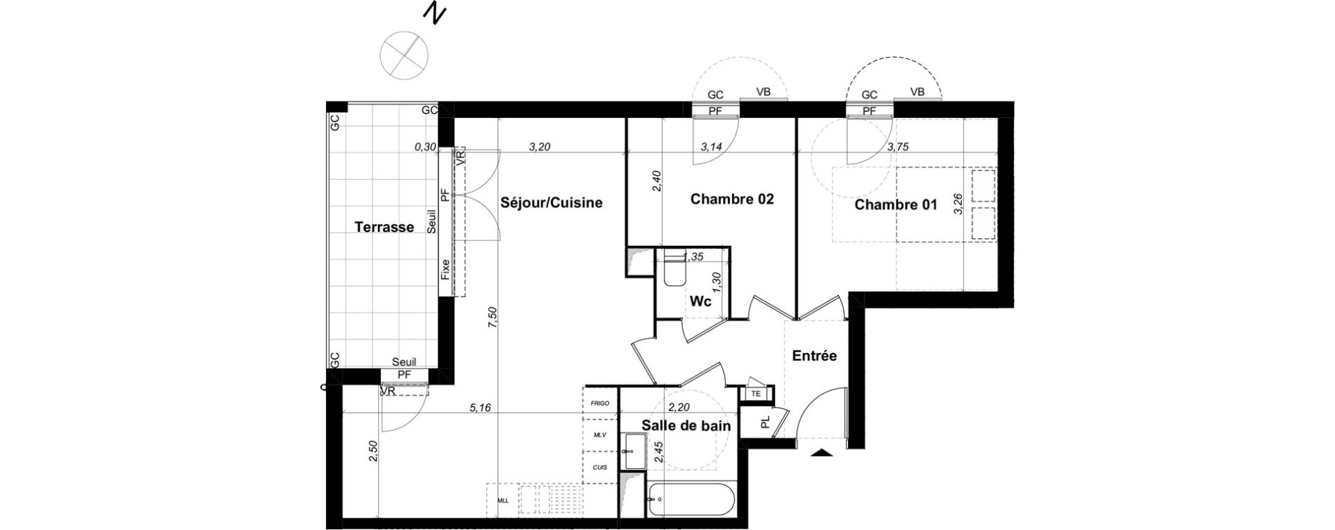 Appartement T3 de 64,55 m2 &agrave; Saint-&Eacute;tienne-Du-Gr&egrave;s Centre