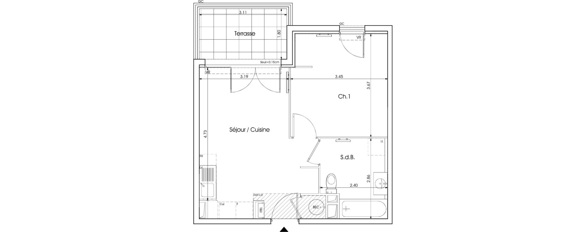 Appartement T2 de 38,47 m2 &agrave; Saint-Martin-De-Crau Centre