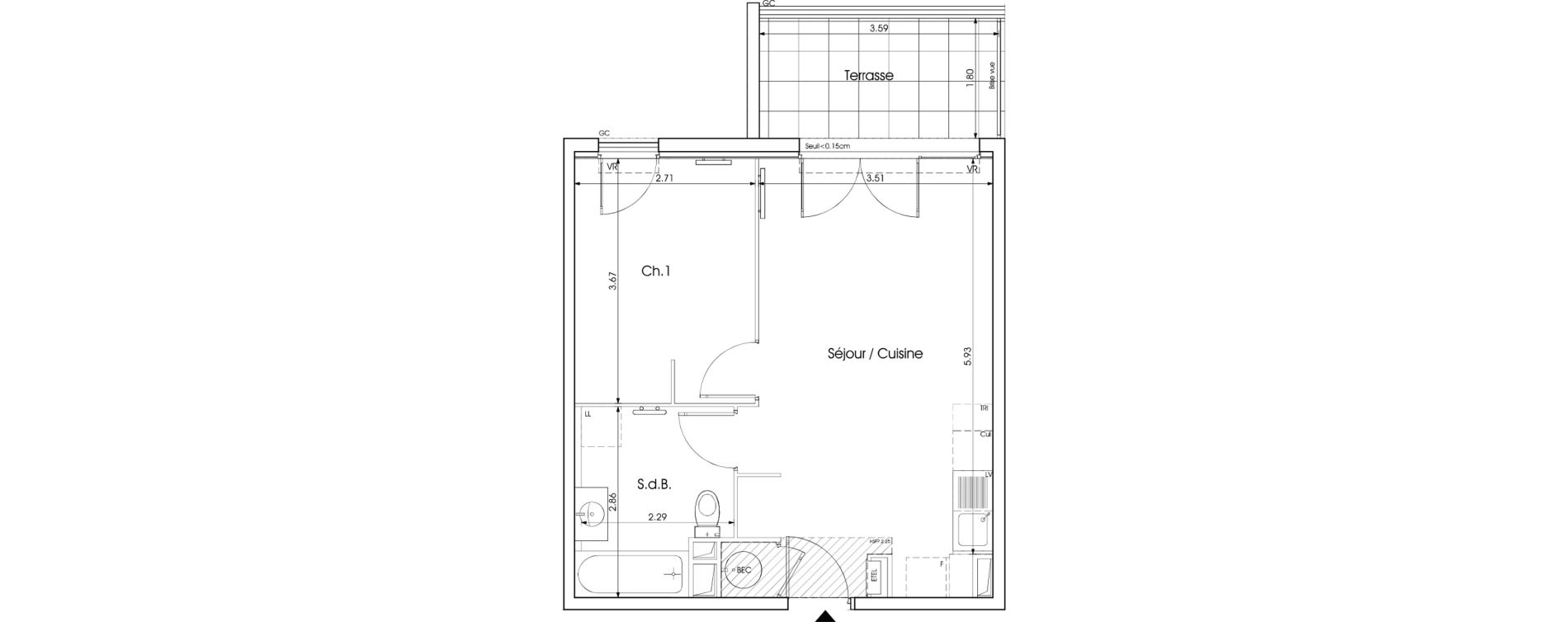 Appartement T2 de 39,77 m2 &agrave; Saint-Martin-De-Crau Centre