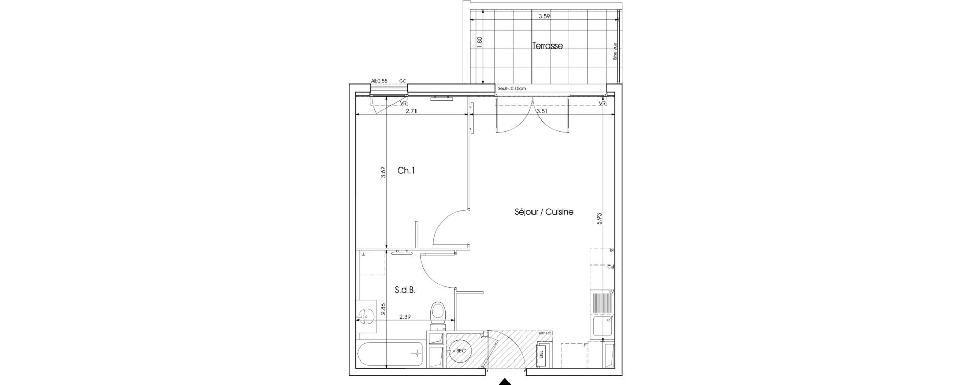 Appartement T2 de 39,77 m2 &agrave; Saint-Martin-De-Crau Centre