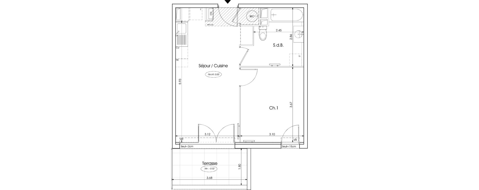 Appartement T2 de 39,79 m2 &agrave; Saint-Martin-De-Crau Centre