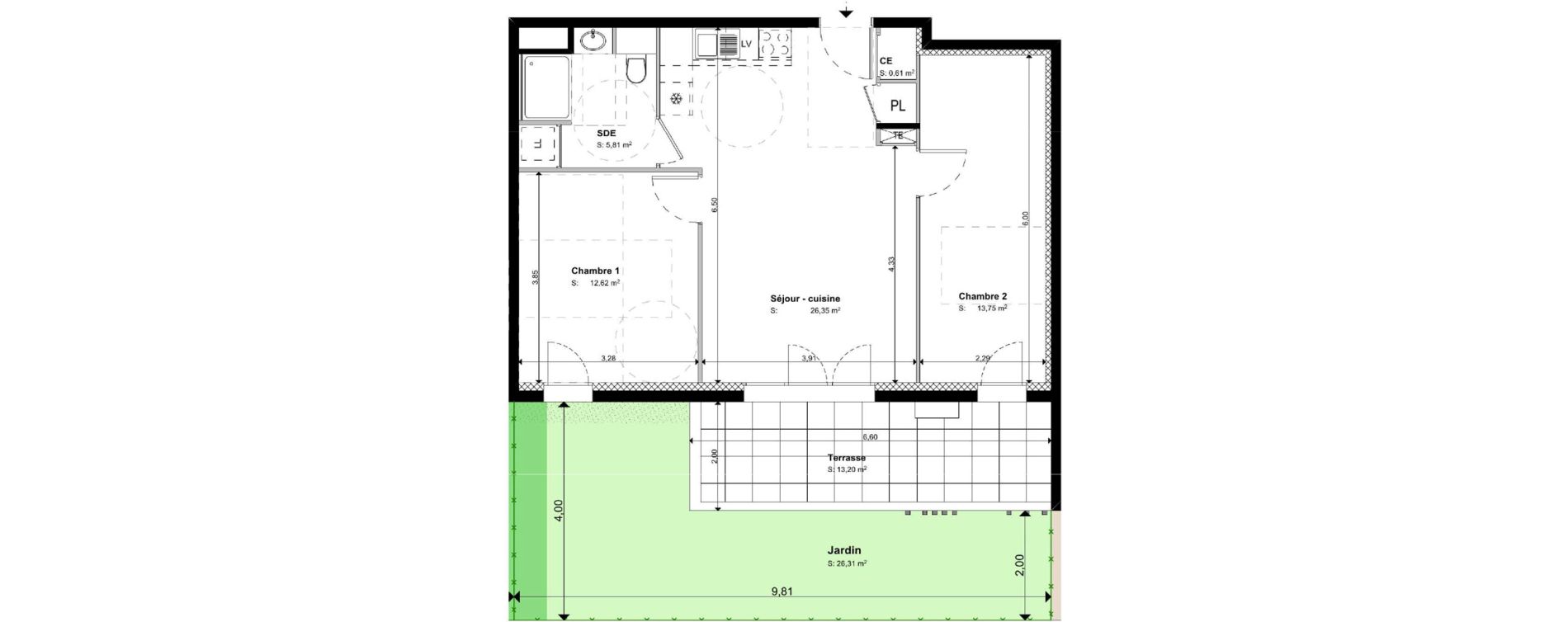 Appartement T3 de 59,14 m2 &agrave; S&eacute;nas Centre