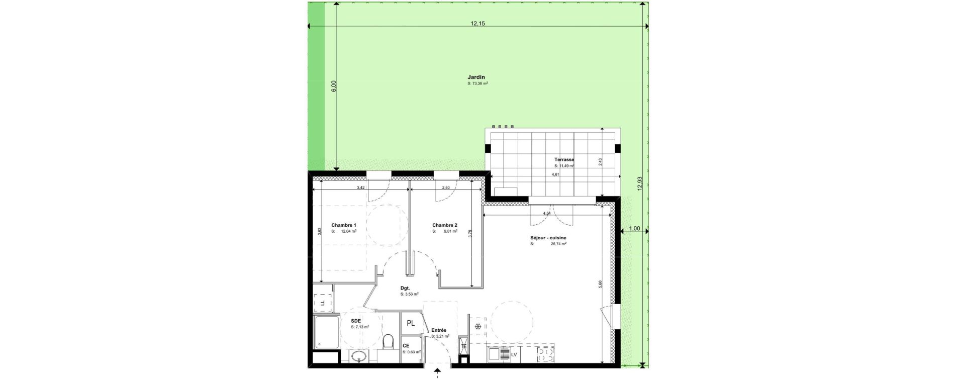 Appartement T3 de 62,29 m2 &agrave; S&eacute;nas Centre