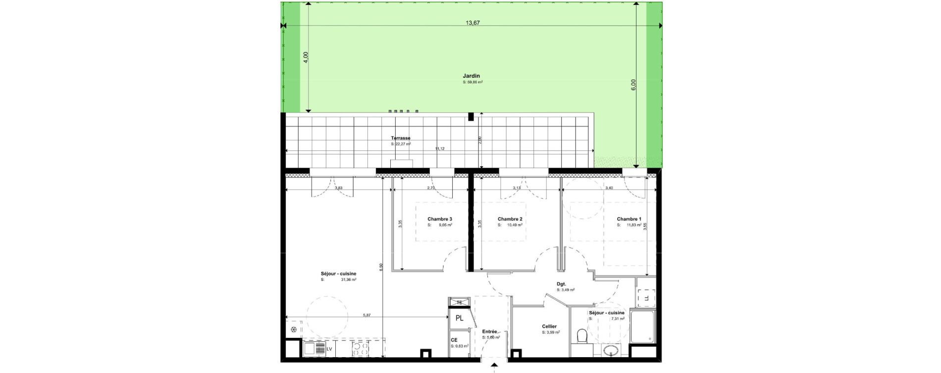 Appartement T4 de 82,75 m2 &agrave; S&eacute;nas Centre