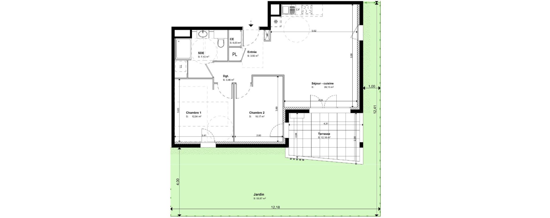 Appartement T3 de 65,06 m2 &agrave; S&eacute;nas Centre