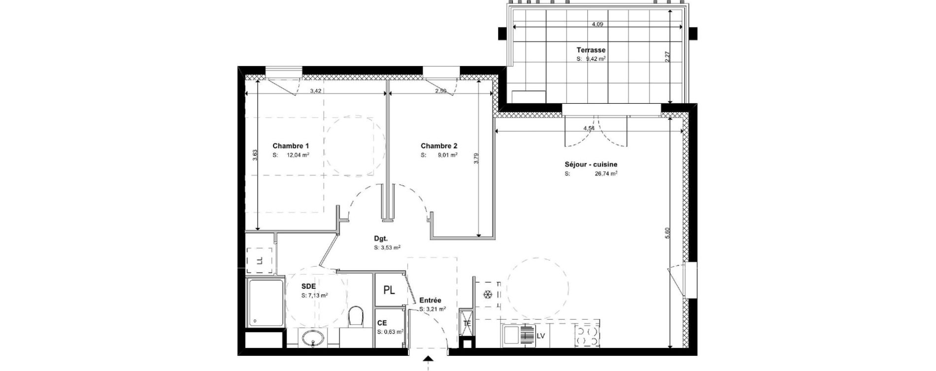 Appartement T3 de 62,29 m2 &agrave; S&eacute;nas Centre