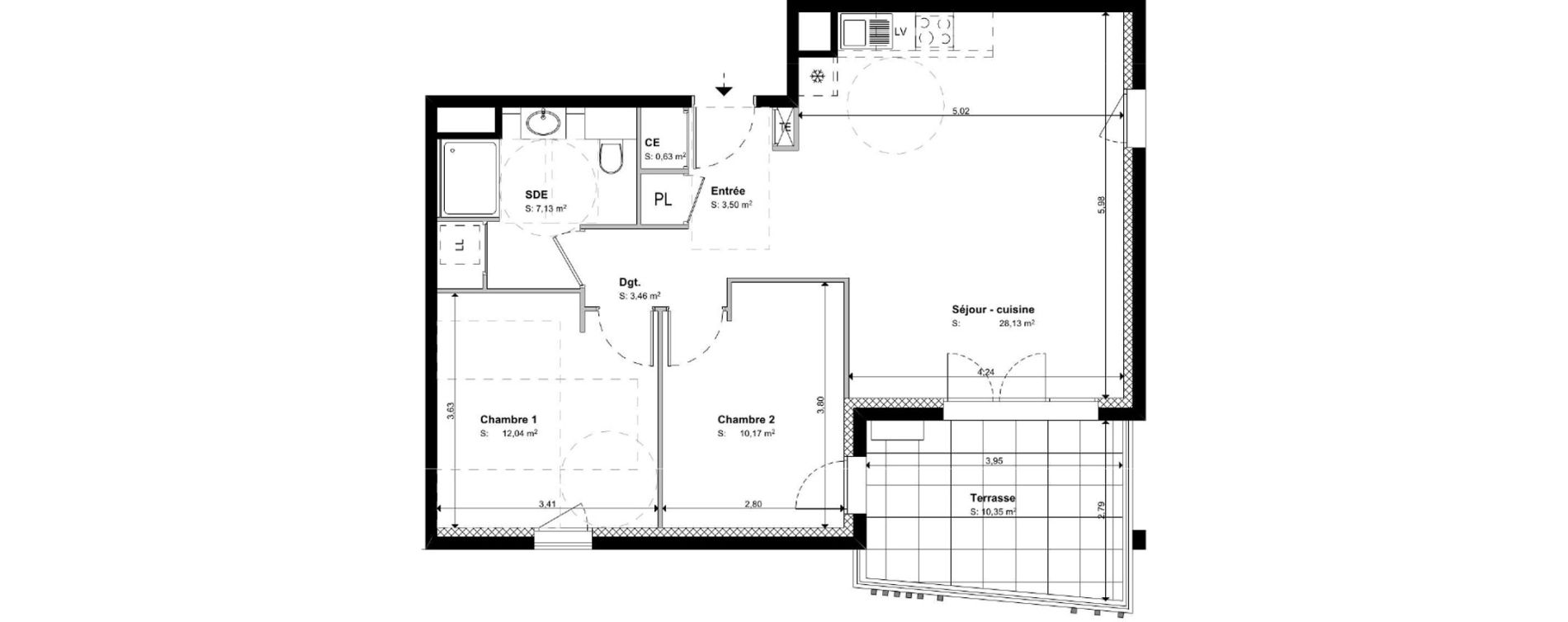 Appartement T3 de 65,06 m2 &agrave; S&eacute;nas Centre