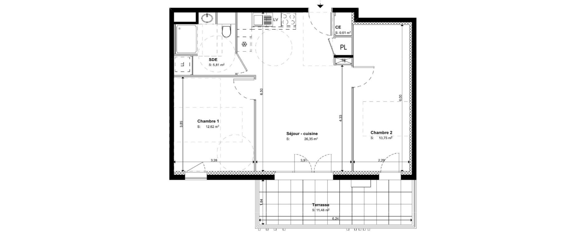 Appartement T3 de 59,14 m2 &agrave; S&eacute;nas Centre