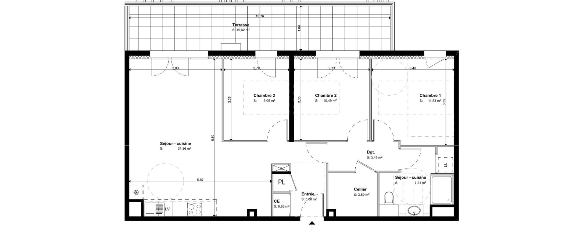 Appartement T4 de 82,75 m2 &agrave; S&eacute;nas Centre