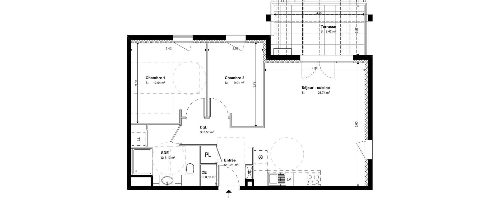 Appartement T3 de 62,29 m2 &agrave; S&eacute;nas Centre