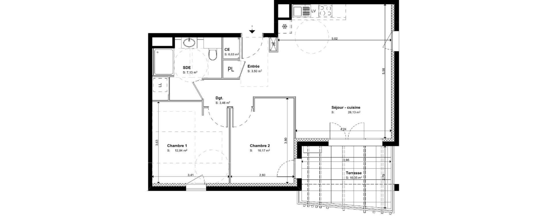 Appartement T3 de 65,06 m2 &agrave; S&eacute;nas Centre