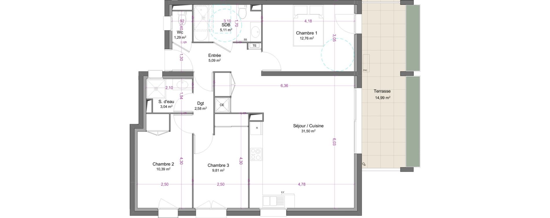 Appartement T4 de 81,57 m2 &agrave; S&eacute;nas Centre