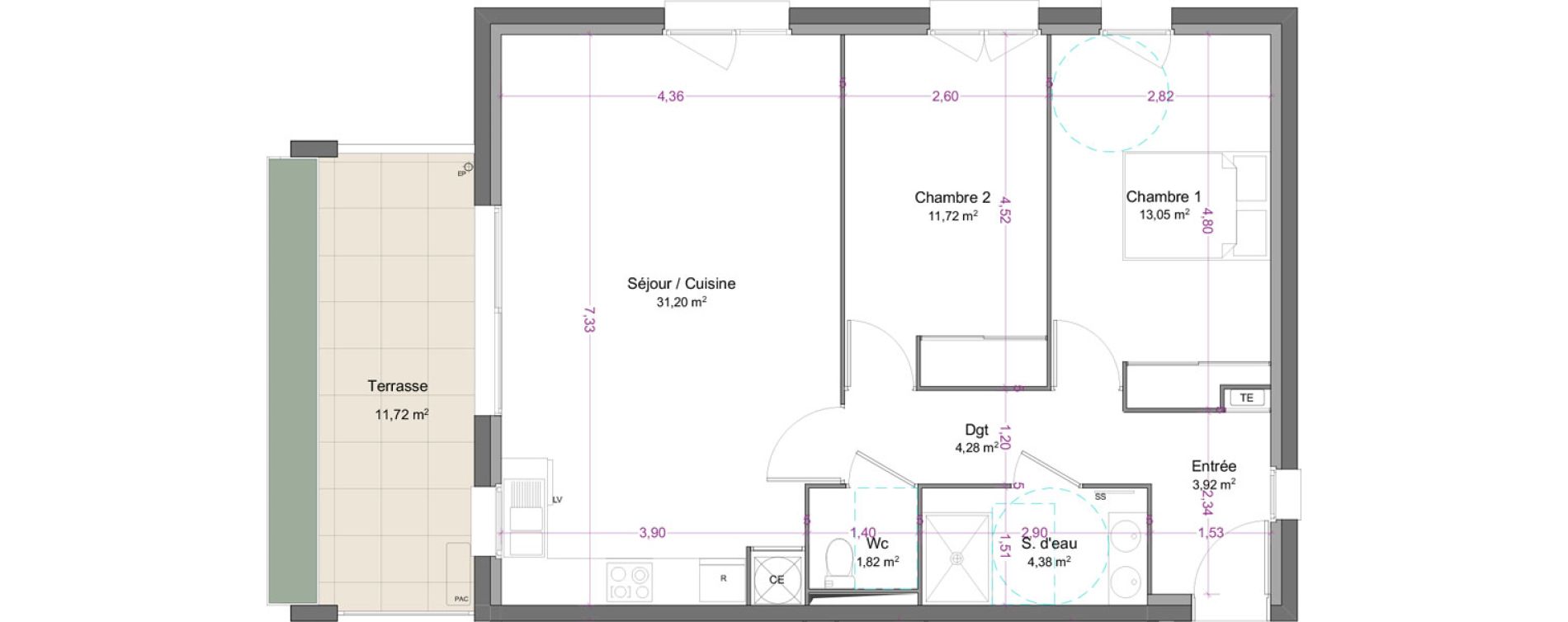 Appartement T3 de 70,37 m2 &agrave; S&eacute;nas Centre