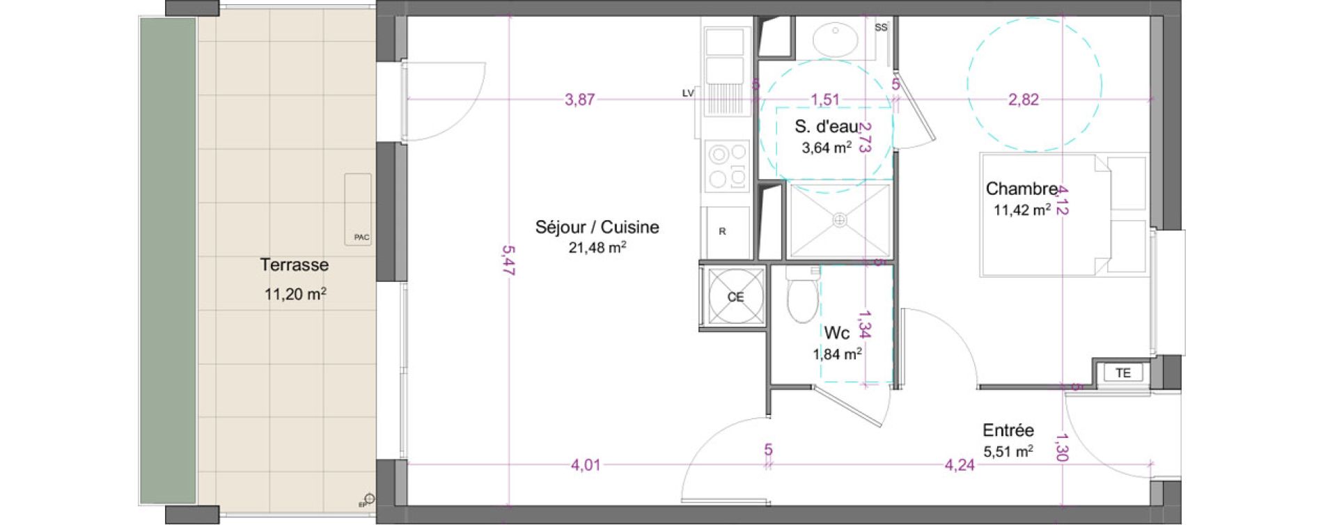 Appartement T2 de 43,89 m2 &agrave; S&eacute;nas Centre