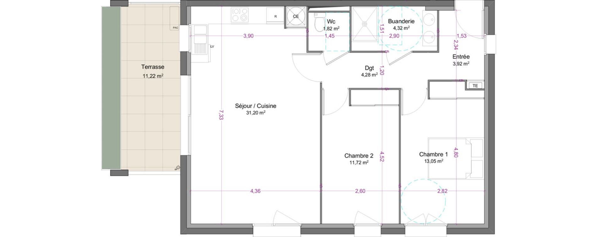Appartement T3 de 70,31 m2 &agrave; S&eacute;nas Centre