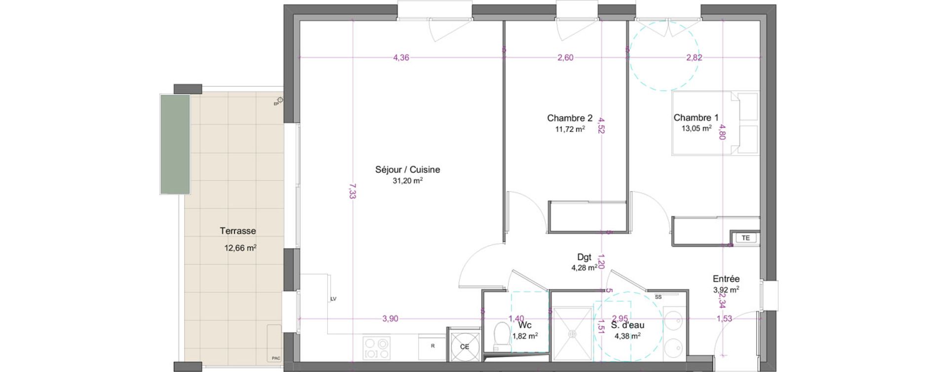 Appartement T3 de 70,37 m2 &agrave; S&eacute;nas Centre