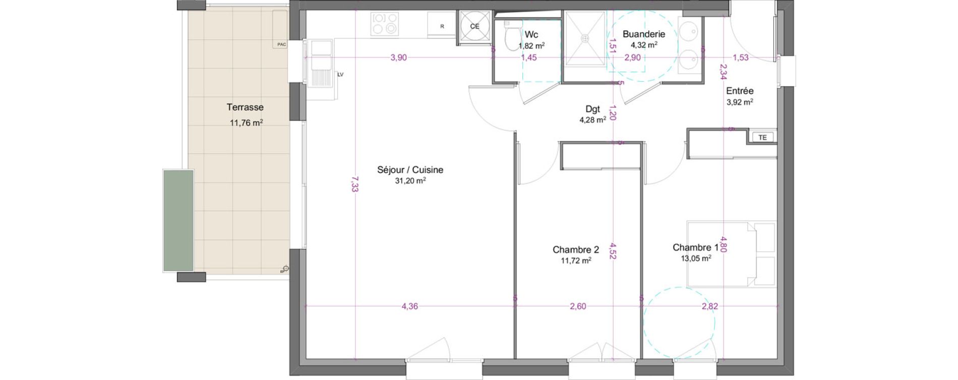 Appartement T3 de 70,31 m2 &agrave; S&eacute;nas Centre