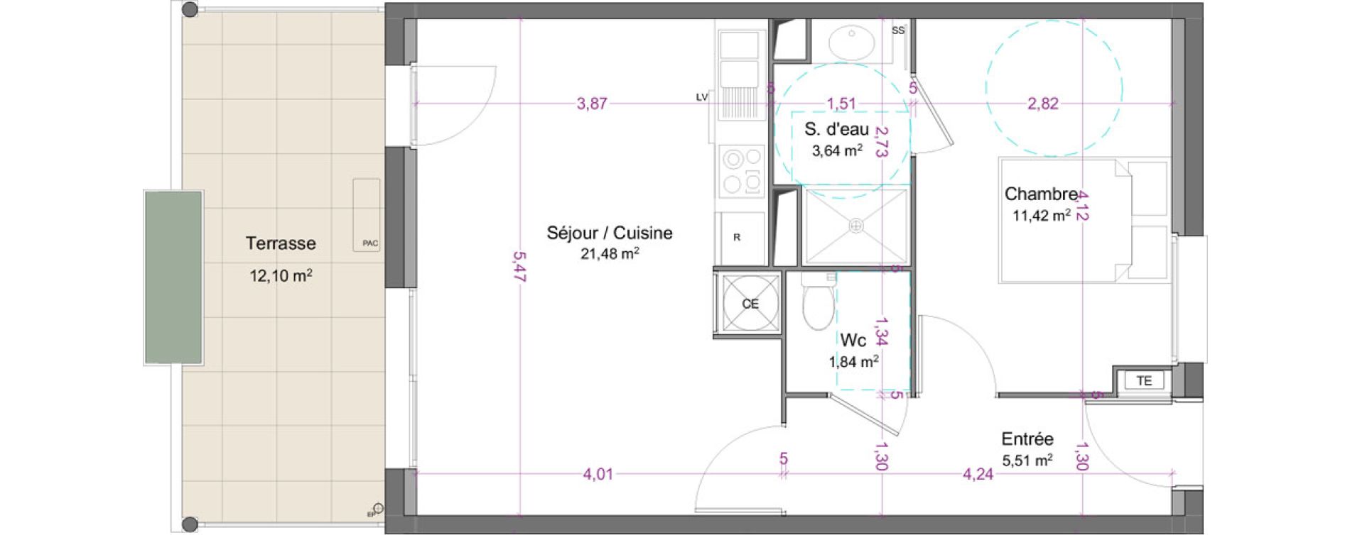 Appartement T2 de 43,89 m2 &agrave; S&eacute;nas Centre