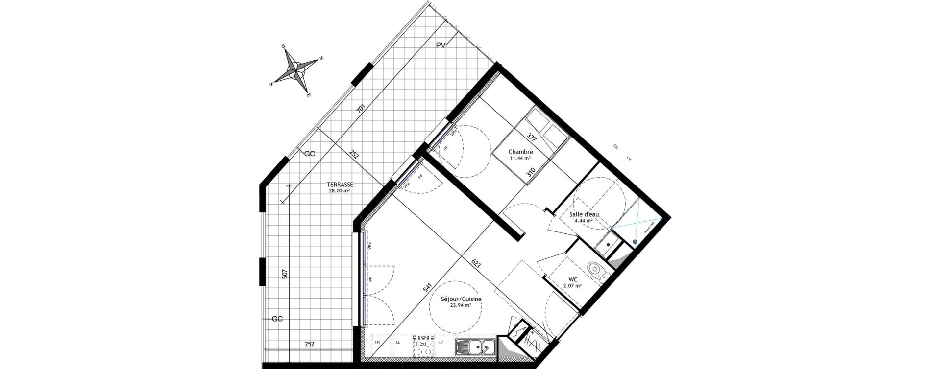 Appartement T2 de 41,89 m2 &agrave; Trets Ren&eacute; cassin