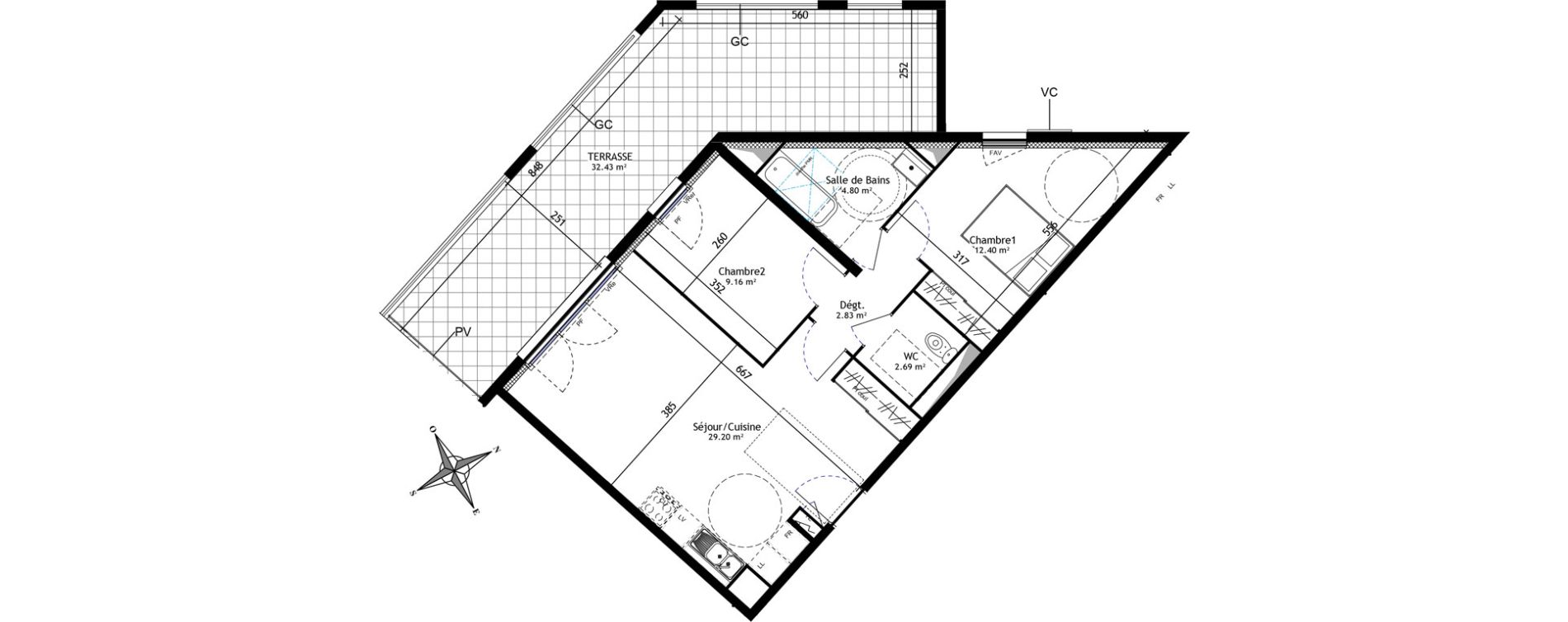 Appartement T3 de 61,07 m2 &agrave; Trets Ren&eacute; cassin