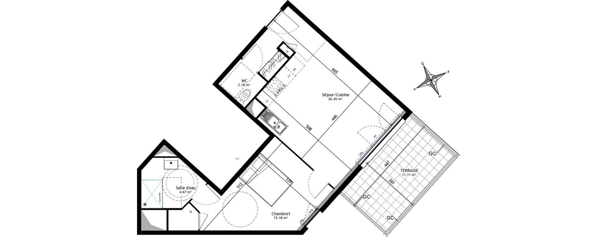 Appartement T2 de 48,48 m2 &agrave; Trets Ren&eacute; cassin