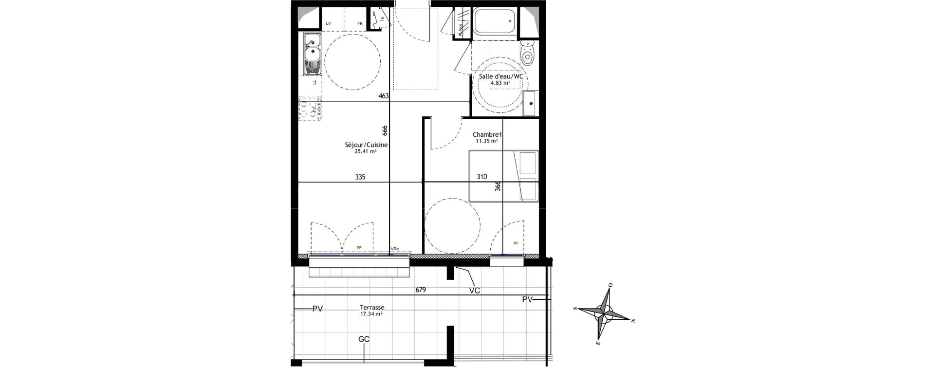 Appartement T2 de 41,58 m2 &agrave; Trets Ren&eacute; cassin