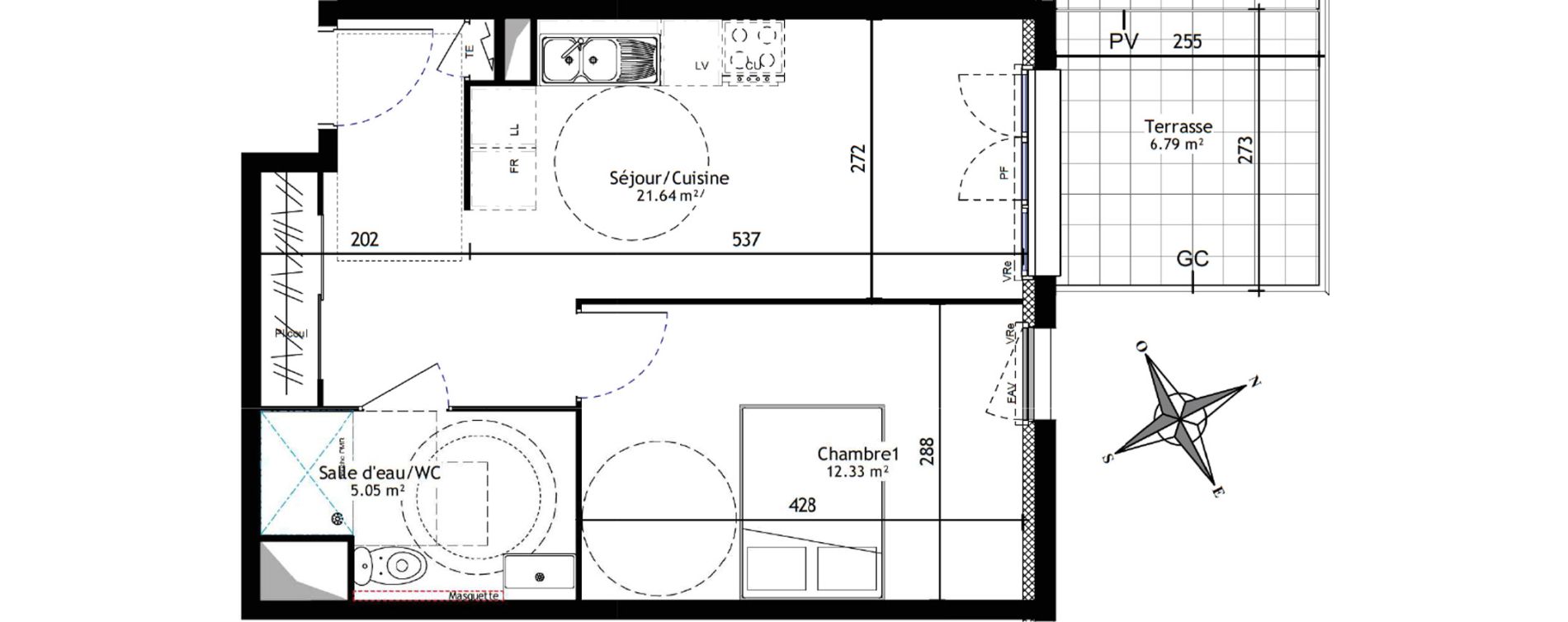 Appartement T2 de 39,01 m2 à Trets Centre