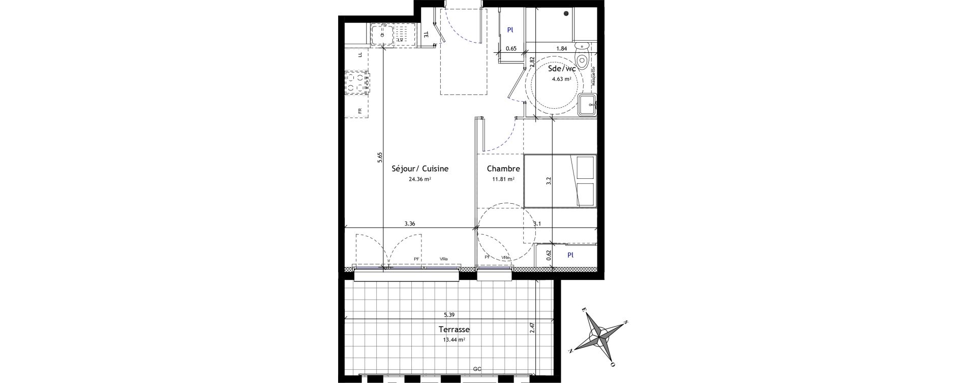 Appartement T2 de 40,80 m2 &agrave; Trets Ren&eacute; cassin