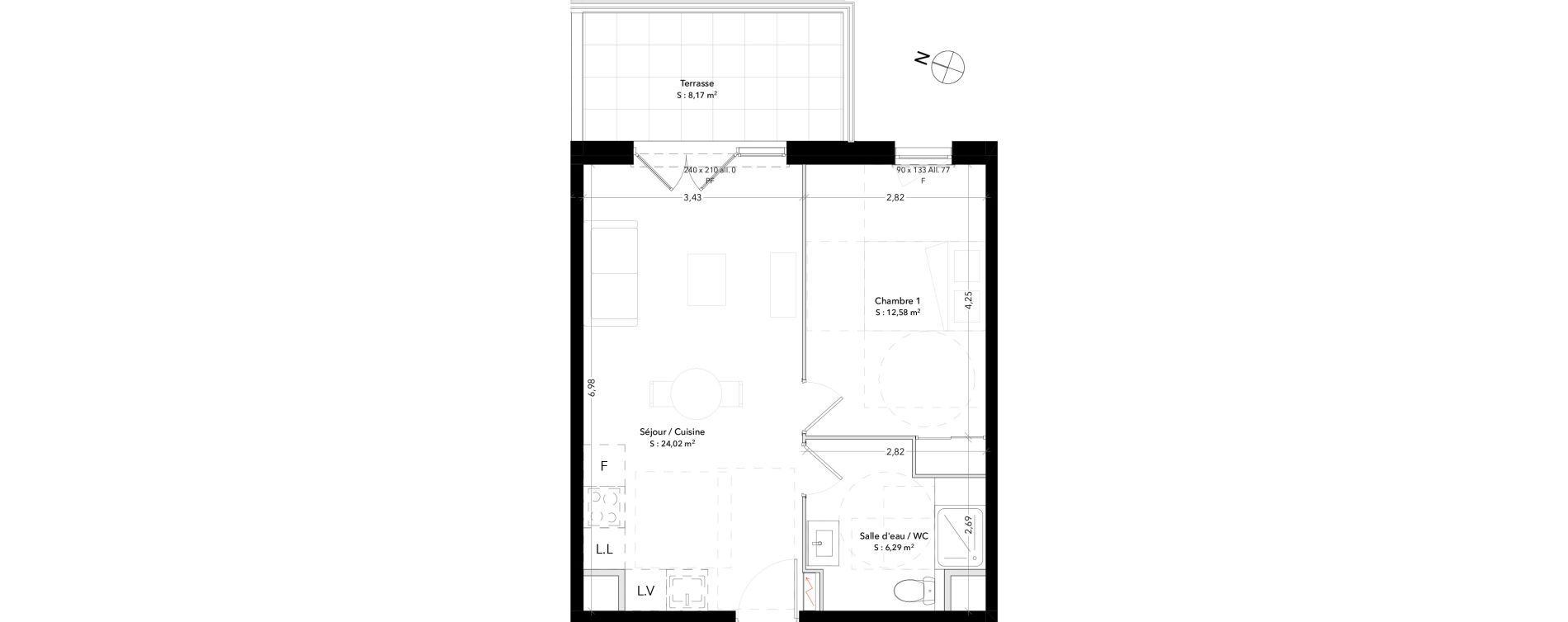 Appartement T2 de 42,89 m2 &agrave; Trets Ren&eacute; cassin