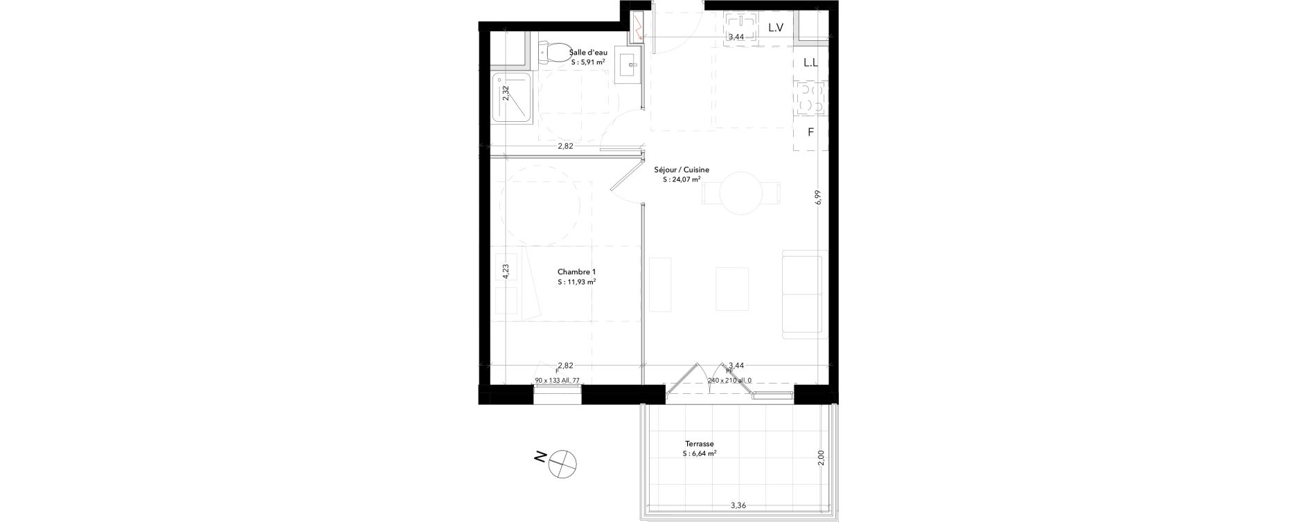Appartement T2 de 41,91 m2 &agrave; Trets Ren&eacute; cassin