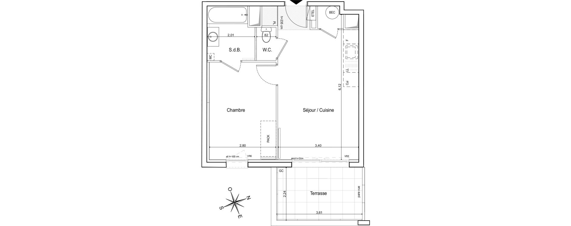 Appartement T2 de 38,66 m2 &agrave; Ventabren Centre