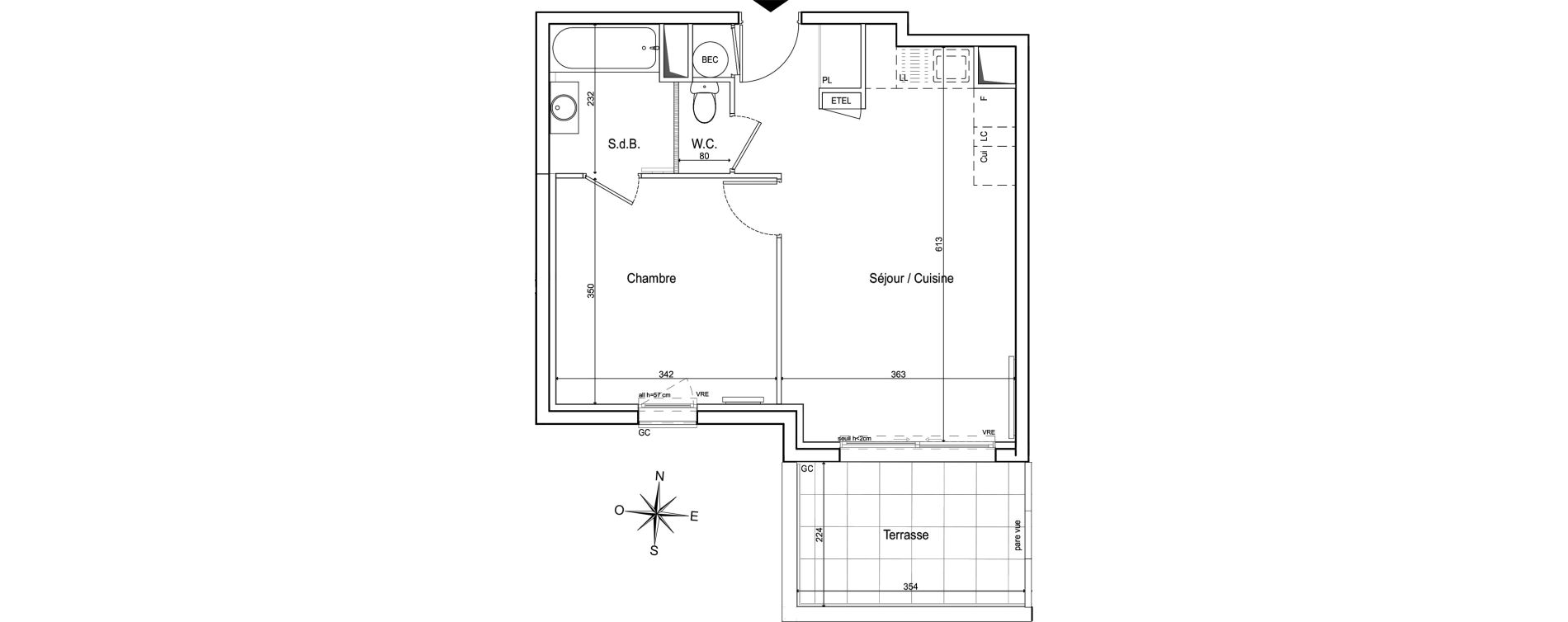 Appartement T2 de 41,68 m2 &agrave; Ventabren Centre