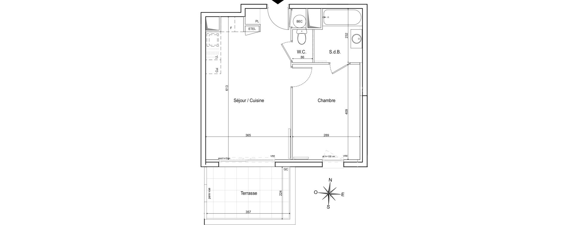 Appartement T2 de 40,54 m2 &agrave; Ventabren Centre