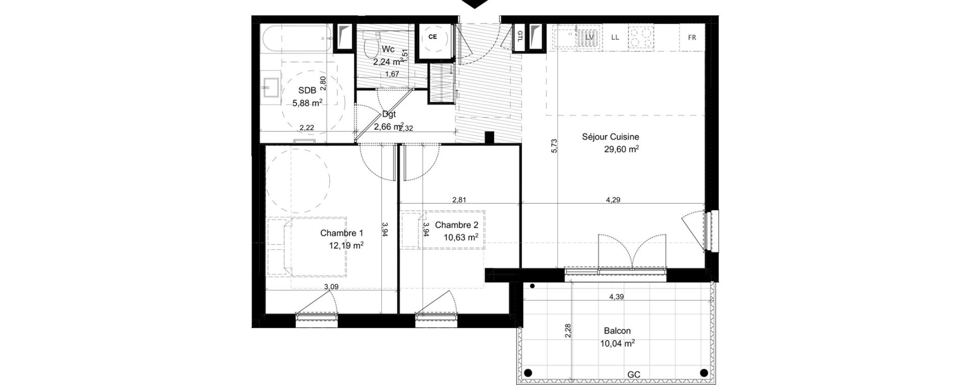 Appartement T3 de 63,20 m2 &agrave; Vitrolles Herm&egrave;s