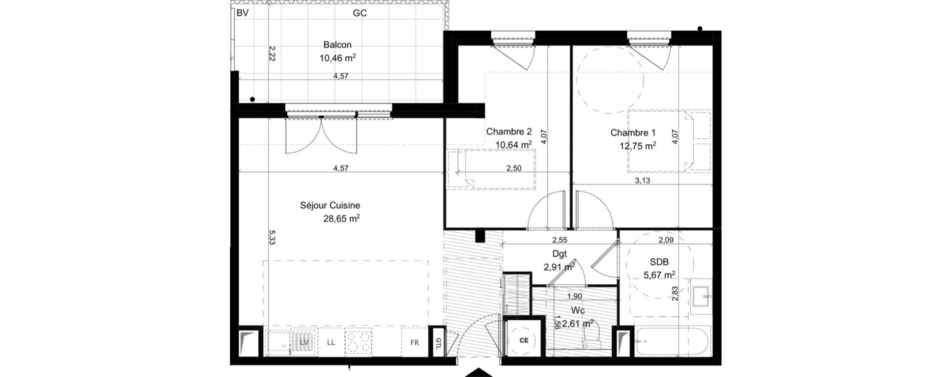 Appartement T3 de 63,23 m2 &agrave; Vitrolles Herm&egrave;s